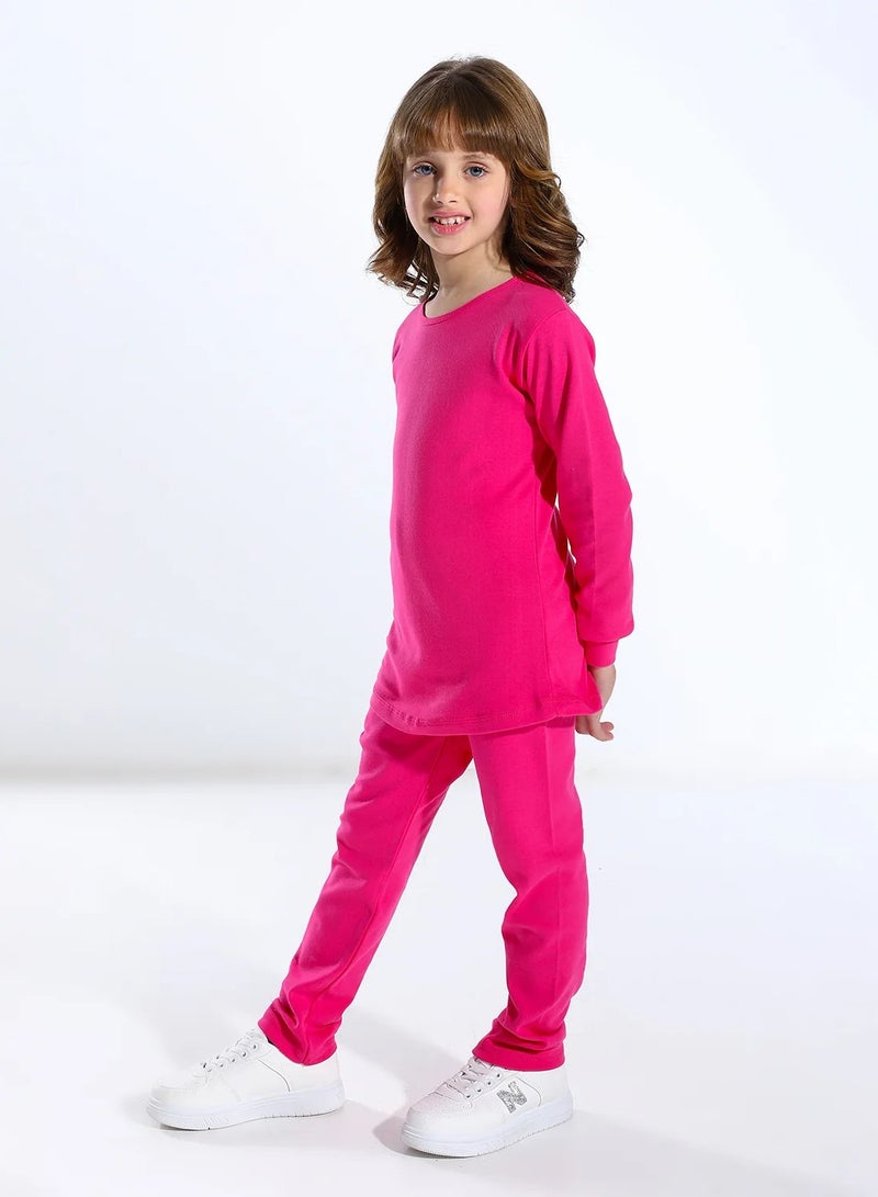 Cottonil Girl's Thermal Fleece Cotton Set Long Sleeve Top and Pants - Fuchsia - Image 3